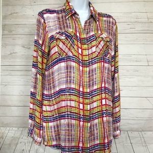 Cabi Sz M Plaid Cirque Long Tab Sleeve Shirt